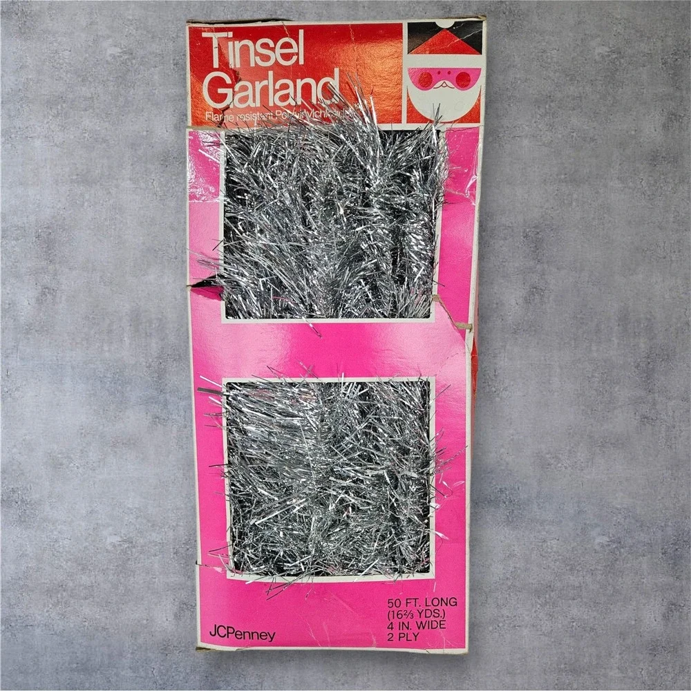 Vintage MCM JCPenney Silver Tinsel Garland‎ Christmas Decoration 50 Feet Long
